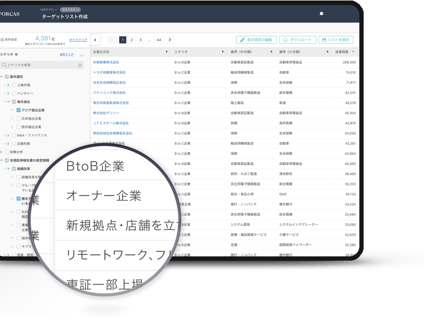 機能 .01 高精度なターゲット企業リストをいつでも何度でも。