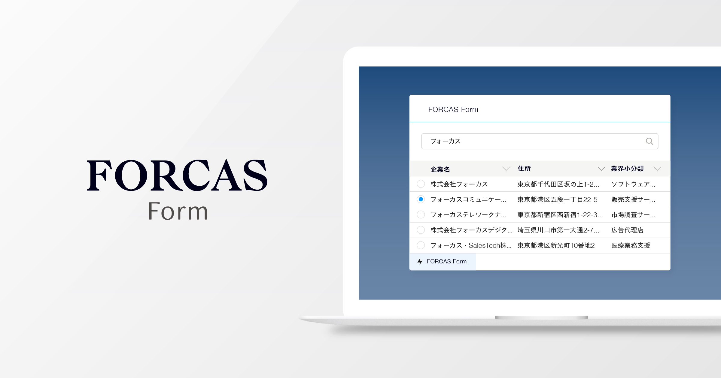 FORCAS、正しい企業情報を簡単に登録できる「FORCAS Form」をSalesforce AppExchange上で提供開始